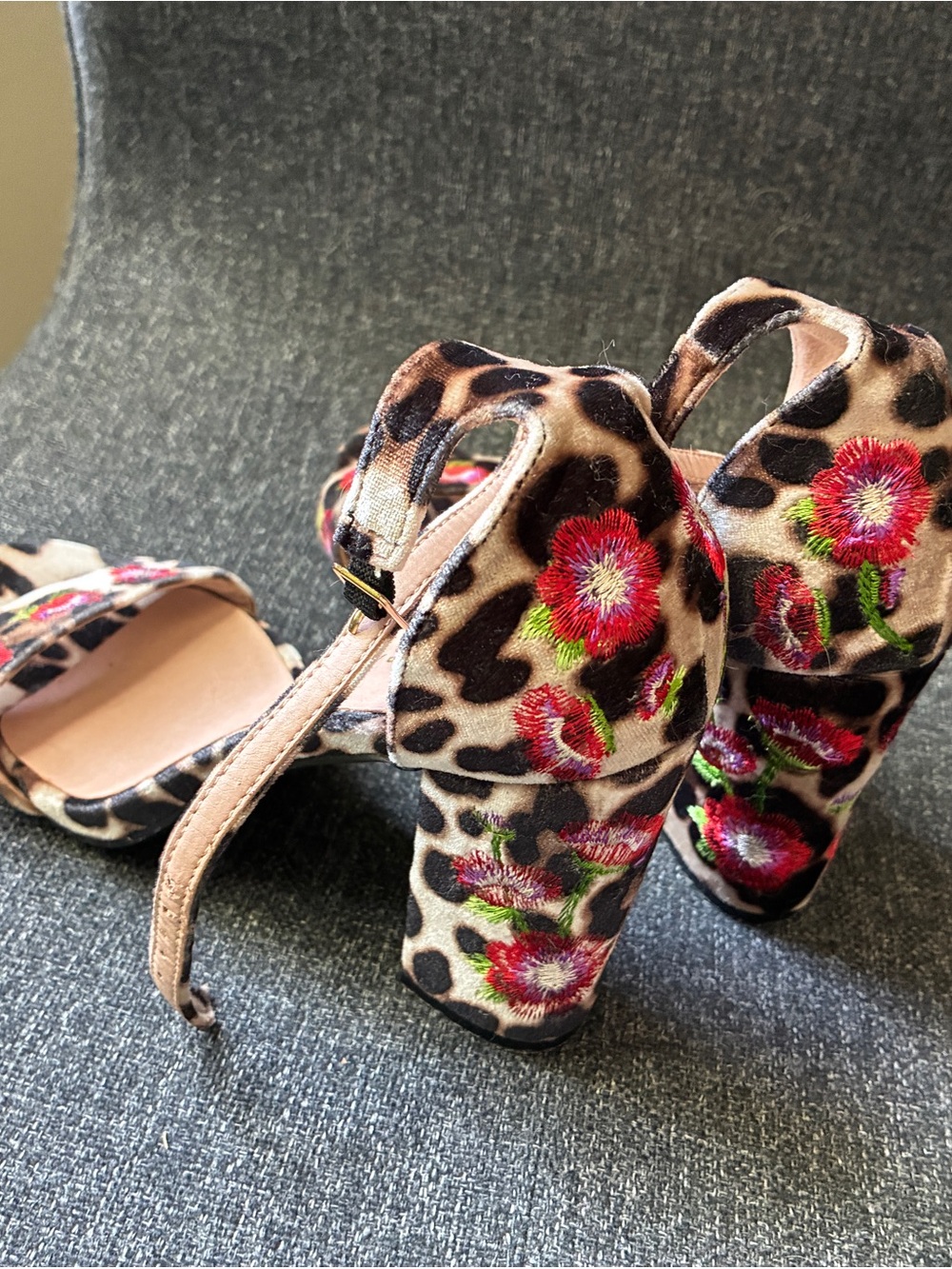 Madden Girl Leopard Embroidered Block Heel Sandals 6